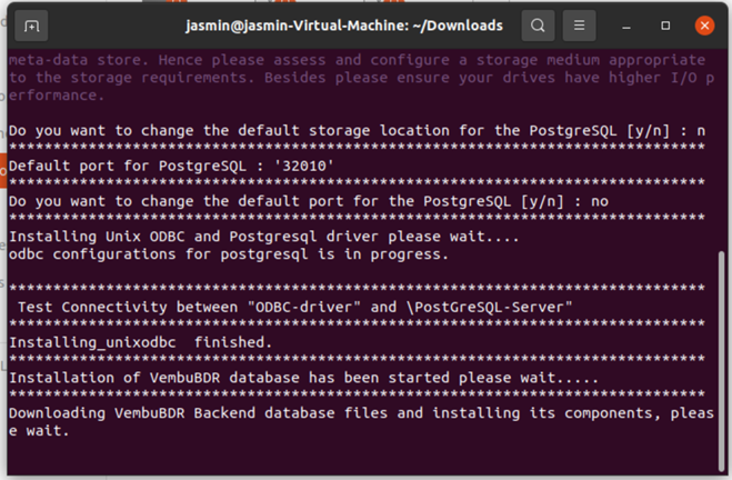 Install of VembuBDR database has been started